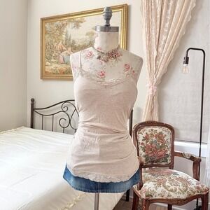 Y2K Lace Cami Top  Y2K No Boundaries size XL blush beige fitted camisole